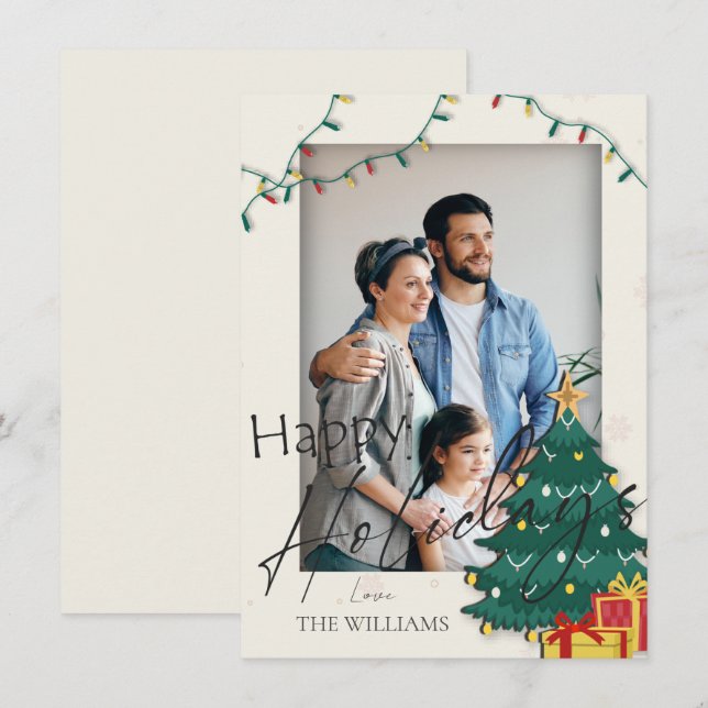 Elegante foto de árbol de Navidad Feliz Postal (Anverso / Reverso)