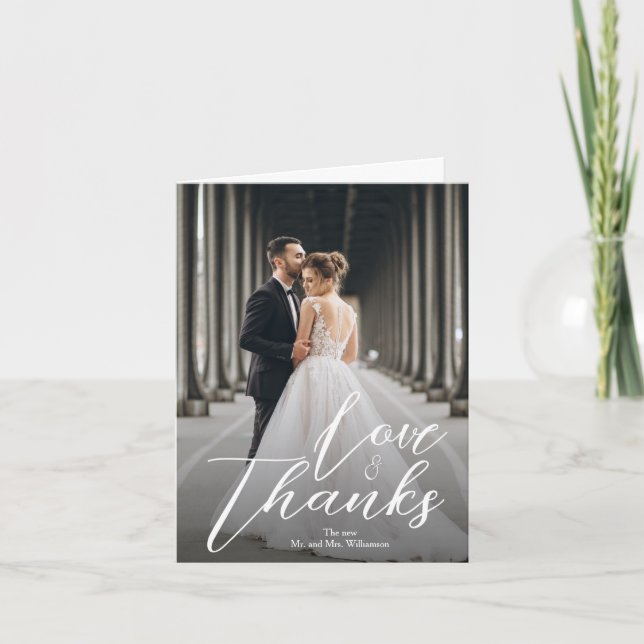 Elegante foto de boda doblada gracias (Anverso)