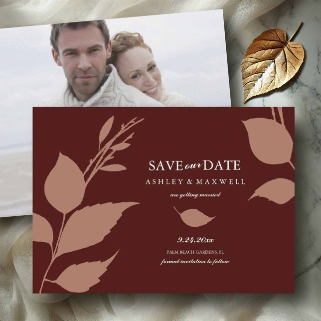 Elegante foto de Borgoña Salva las tarjetas de fec (Burgundy wedding save the dates cards)