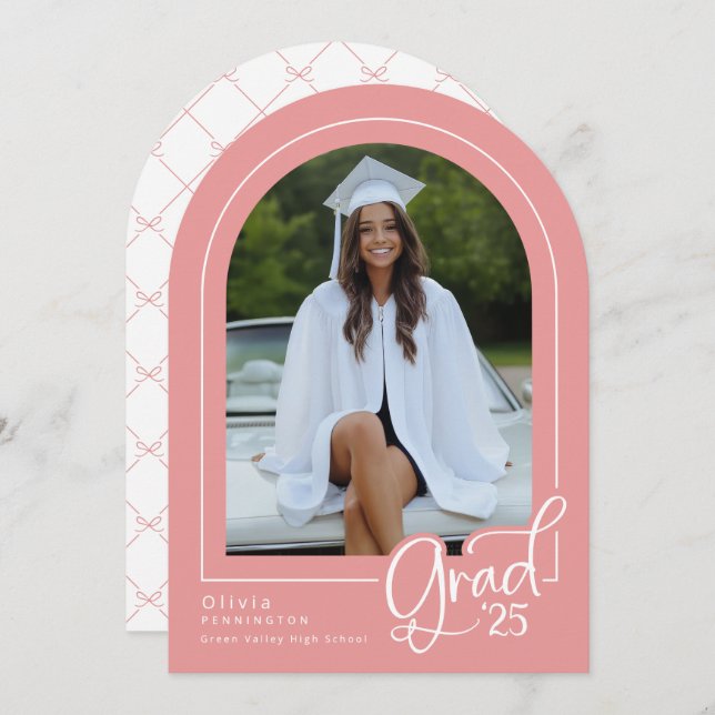 Elegante foto de color blanco rosado de Invitación (Anverso / Reverso)