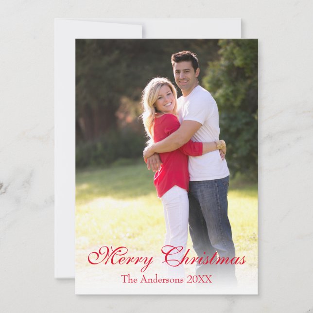 Elegante foto de escritura roja Feliz Navidad (Anverso)