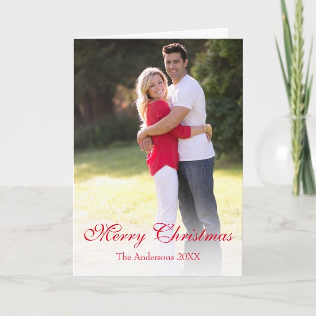 Elegante foto de escritura roja Feliz Navidad (Anverso)