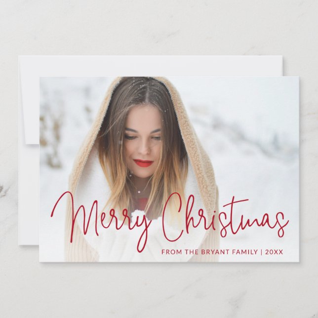 Elegante foto de escritura roja Feliz Navidad (Anverso)