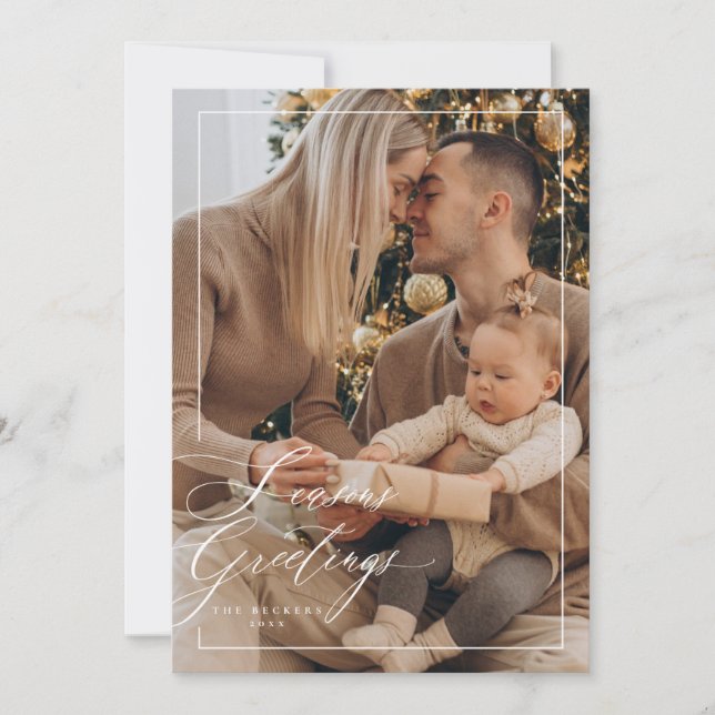 Elegante foto de Feliz Navidad con letra en blanco (Anverso)