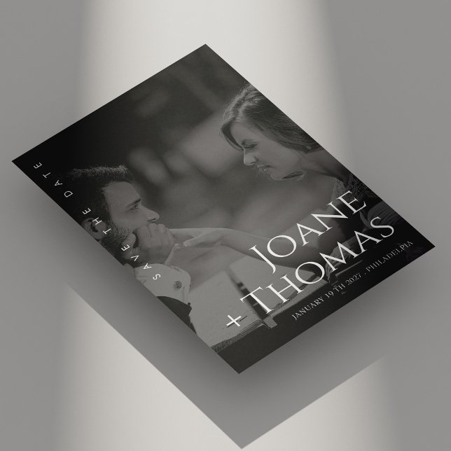 Elegante Foto de Fuente Romana para Anuncio de Bod (Elegant Roman Font Photo Wedding Save the Date)