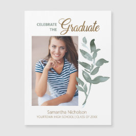 Elegante foto de graduación de hojas verdes blanca