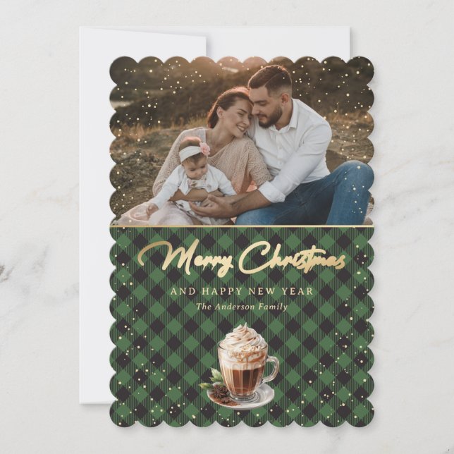 Elegante foto de Green Gold Plaid Feliz Navidad (Anverso)