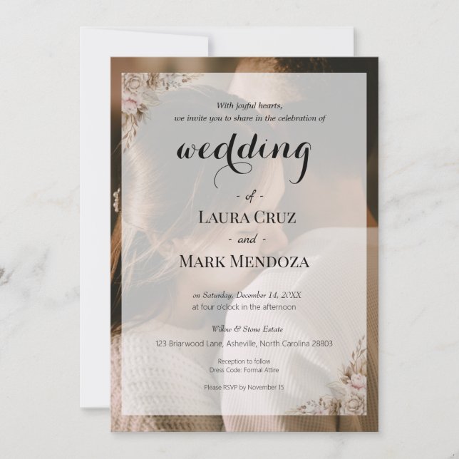 Elegante foto de invitación a boda rústica inspira (Anverso)