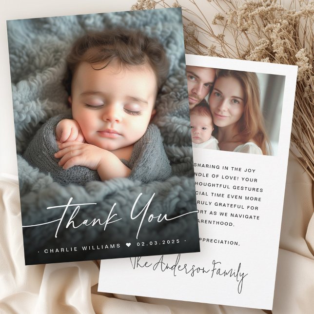 Elegante foto de invitación de recién nacido graci (Elegant new baby announcement photo thank you)