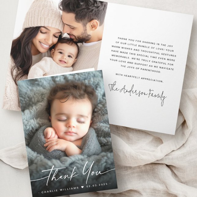 Elegante foto de invitación de recién nacido graci (Elegant new baby announcement photo thank you)
