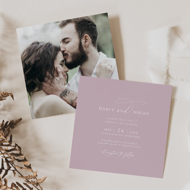 Elegante foto de la foto Lilac Invitaciones a la b (Elegant Charm Photo Lilac Pink Wedding Invitations)
