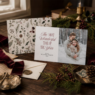 Elegante foto de Navidad botánica de recién casado