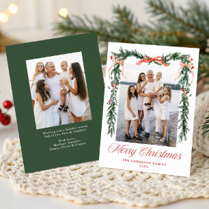 Elegante Foto de Navidad con Cinta Roja y Verdor A