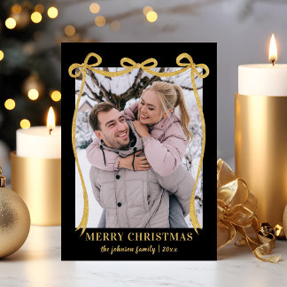 Elegante foto de Navidad con lazo negro y dorado
