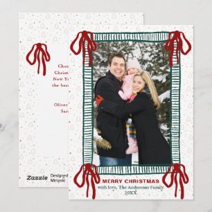 Elegante foto de Navidad con lazo rojo dibujado a 