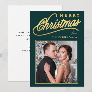 Elegante Foto de Navidad con Letra Falsa Dorada