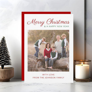 Elegante foto de Navidad con letra moderna roja