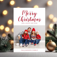 Elegante Foto de Navidad con Letra Roja