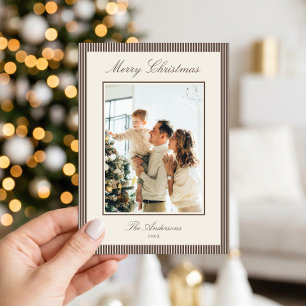 Elegante Foto de Navidad con Rayas Marrones