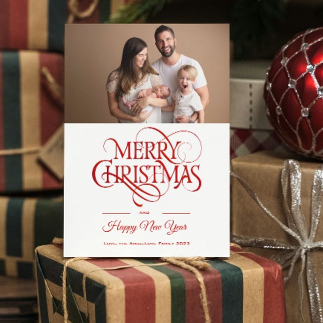 Elegante foto de Navidad de Feliz (Elegant Merry Christmas Photo Holiday Card)