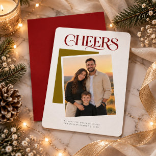 Elegante Foto de Navidad en Serif Burgundy Cheers