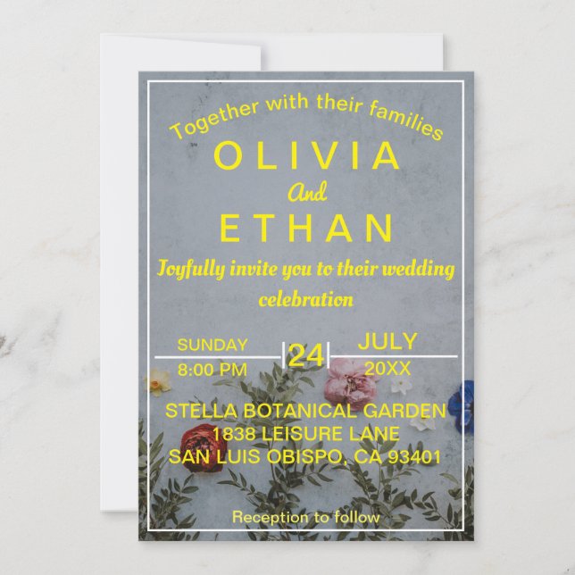 Elegante foto de oro floral Boda Invitación (Anverso)