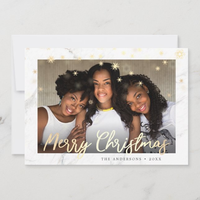 Elegante foto de Personalizado de Navidad Gold Mer (Anverso)