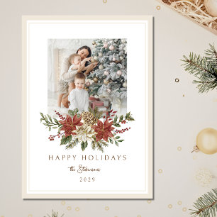 Elegante Foto de Poinsettia Feliz Navidad en Beige