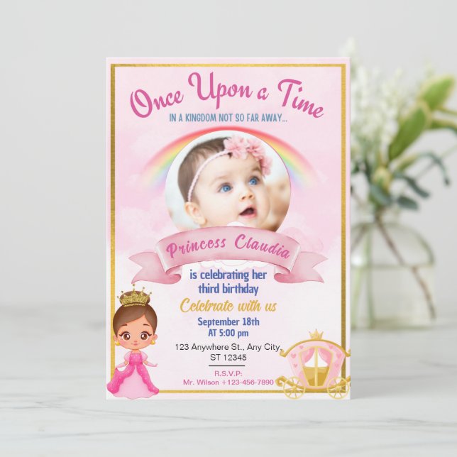 Elegante foto de Princesa Invitación de cumpleaños (Anverso de pie)