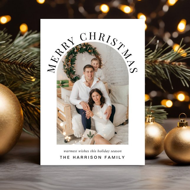 Elegante foto del Arco de Navidad de Feliz (Share the love and warmth of the season with an elegant arch photo Christmas card)