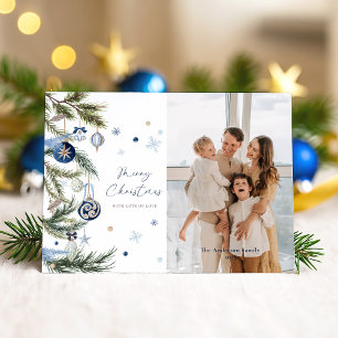 Elegante foto del Ornamento de Navidad Blanco Azul