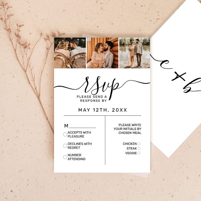 Elegante foto en blanco negro boda monograma RSVP  (Subido por el creador)