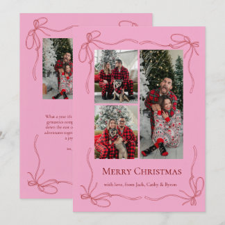 Elegante Foto Familiar de Navidad con Lazo Rojo