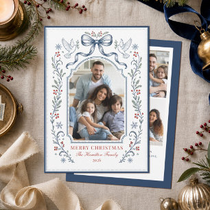 Elegante Foto Familiar de Navidad con Lazo Vintage