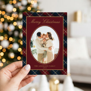 Elegante Foto Familiar de Navidad en Cuadros Clási