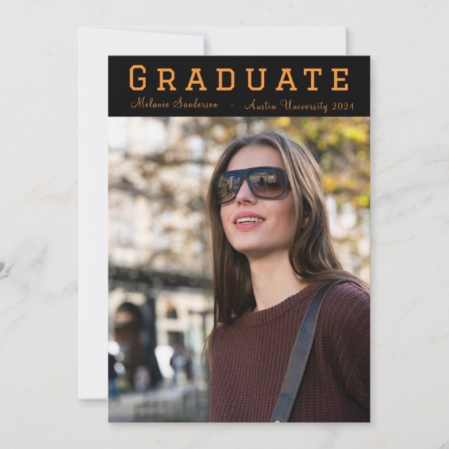 Elegante Foto Invitación a la fiesta de graduación (Anverso)