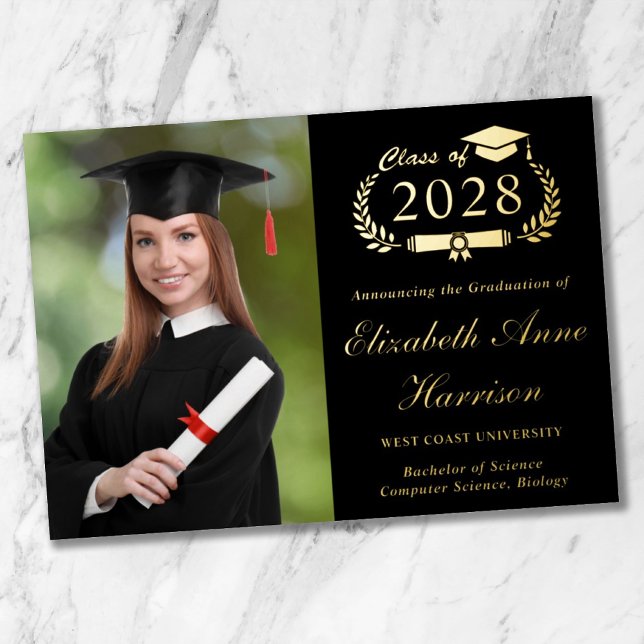Elegante foto Invitación de Relieve metalizado de  (Share the pride and excitement of your graduate's achievement with friends and family near and far)