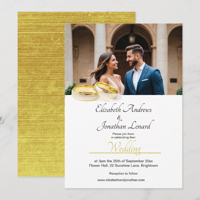 Elegante Foto Invitación simple de matrimonio en c (Anverso / Reverso)