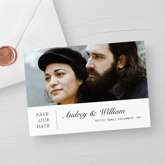 Elegante foto moderna Guardar la tarjeta Boda de f (Modern Wedding Save the Date Personalized Elegance)
