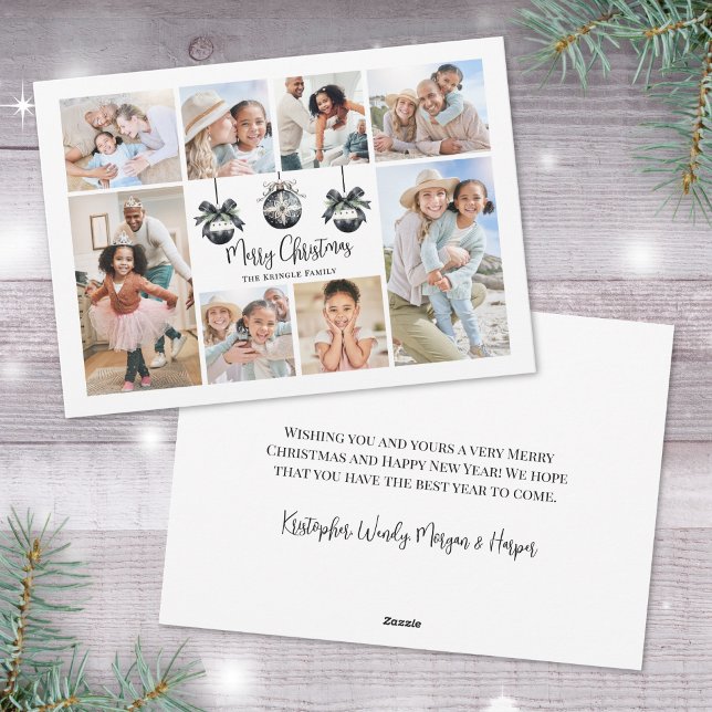 Elegante Foto Navidad Blanco Negro (Elegant Photo Collage Black White Christmas Holiday Card )
