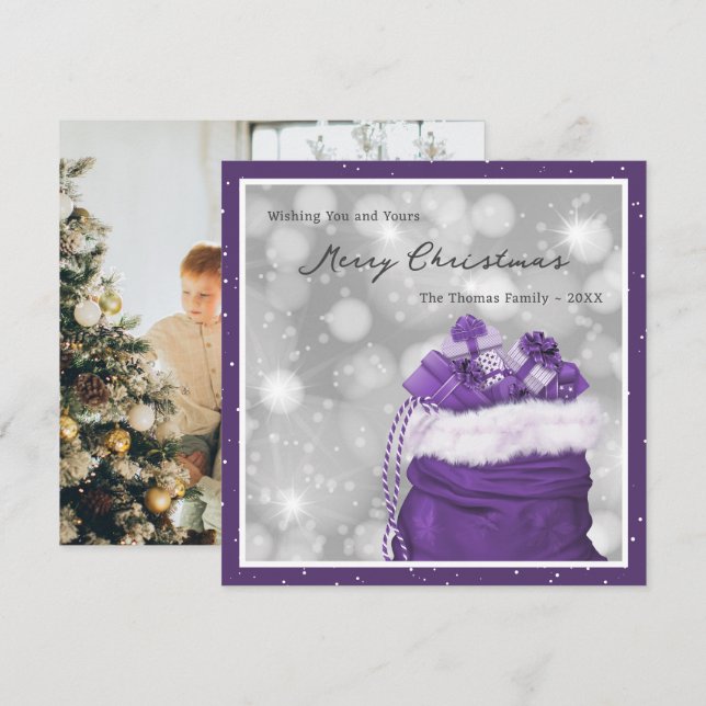 Elegante foto púrpura Feliz Navidad (Anverso / Reverso)