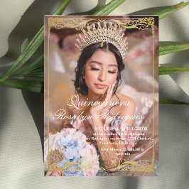 Elegante foto Quinceanera Invitación blanca de oro