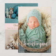 Elegante Foto Rosa 3 Gracias Anuncio De Nacimiento