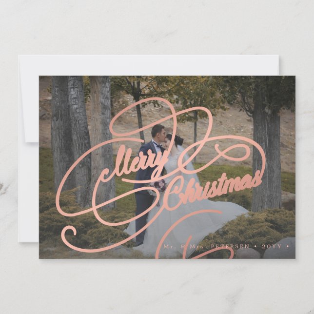 Elegante foto simple recién casada Feliz Navidad (Anverso)