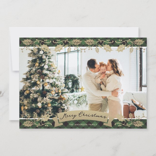 Elegante foto verde de Placa Feliz Navidad (Anverso)