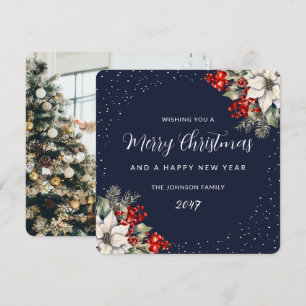 Elegante fotografía azul botánica de Navidad y Año