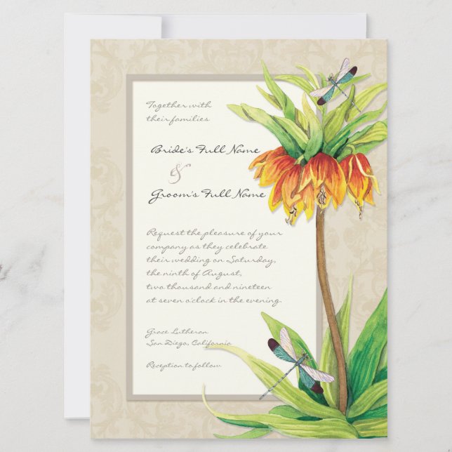 Elegante Fritillaria en la invitación a la boda de (Anverso)
