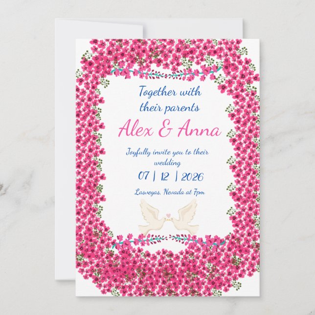 Elegante Fuchsia Invitación a la boda de marco flo (Anverso)