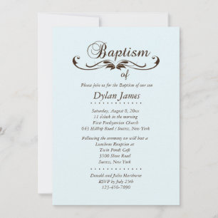Elegante Fuente Baptismo Azul Invitación