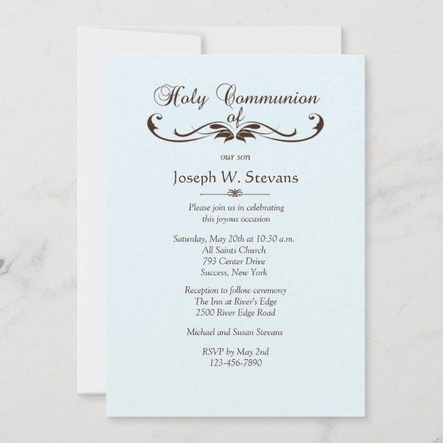 Elegante Fuente Primera Invitación de la Santa Com (Anverso)